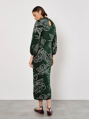 Apricot Green Sketched Floral Print Puff Sleeve Dress - Image 5 of 5