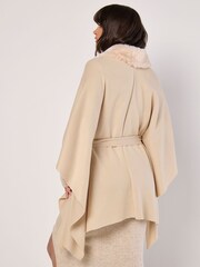 Apricot Natural Curve Hem Faux Fur Collar Poncho - Image 6 of 6