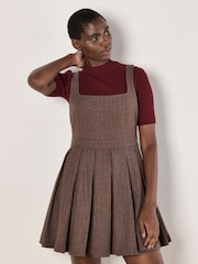 Apricot Red Mini Pleated Check Skater Dress - Image 1 of 4