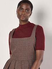 Apricot Red Mini Pleated Check Skater Dress - Image 2 of 4