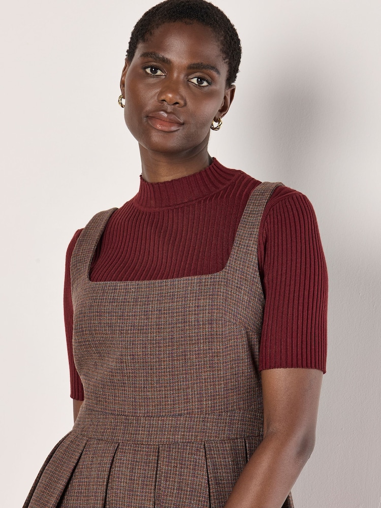 Apricot Red Mini Pleated Check Skater Dress - Image 2 of 4