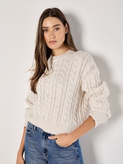 Apricot Cream Faux Pearl Cable Knit Jumper - Image 1 of 4