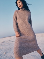 Apricot Natural Oversize Hairy Midi Jumper Dress - Image 1 of 6