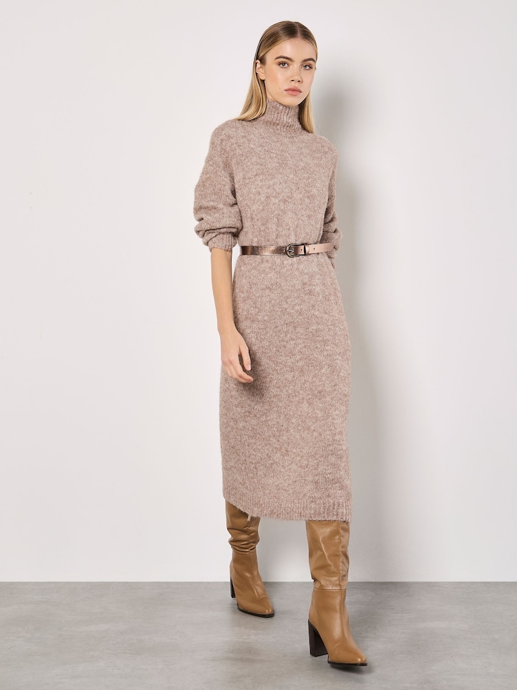 Apricot Natural Oversize Hairy Midi Jumper Dress - Image 2 of 6