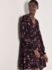 Apricot Red Trailing Leaves Tier Button Dress - Image 1 of 5