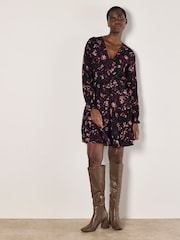 Apricot Red Trailing Leaves Tier Button Dress - Image 2 of 5