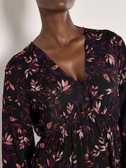 Apricot Red Trailing Leaves Tier Button Dress - Image 3 of 5