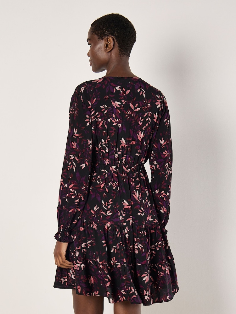 Apricot Red Trailing Leaves Tier Button Dress - Image 5 of 5