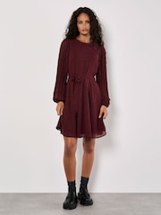 Apricot Red Pleated Sleeve Polkadot Dress - Image 2 of 4