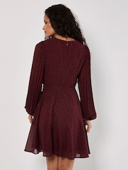 Apricot Red Pleated Sleeve Polkadot Dress - Image 4 of 4