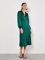 Apricot Green Lace Insert Satin Dress - Image 1 of 5