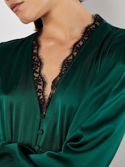 Apricot Green Lace Insert Satin Dress - Image 2 of 5