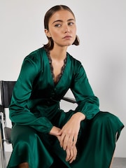 Apricot Green Lace Insert Satin Dress - Image 3 of 5