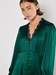 Apricot Green Lace Insert Satin Dress - Image 4 of 5