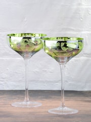 Artland Set of 2 Green Tropical Leaves Champagne Saucers - Image 1 of 2