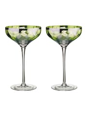 Artland Set of 2 Green Tropical Leaves Champagne Saucers - Image 2 of 2