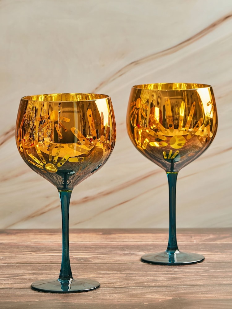 Artland Set of 2 Gold Fiesta Gin Glasses - Image 1 of 3 Artland Set of 2 Gold Fiesta Gin Glasses - Image 1 of 3