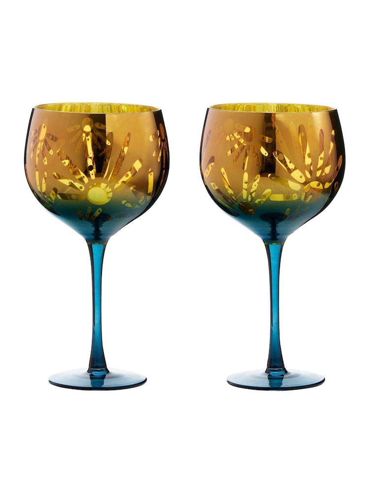 Artland Set of 2 Gold Fiesta Gin Glasses - Image 2 of 3 Artland Set of 2 Gold Fiesta Gin Glasses - Image 2 of 3