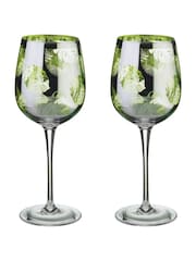 Artland Set of 2 Green Tropical Leaves Wine Glasses - Image 2 of 2
