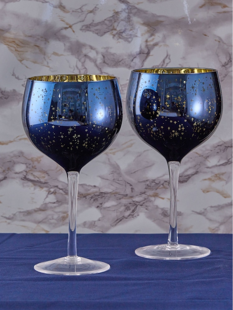 Artland Set of 2 Blue Galaxy Gin Glasses - Image 1 of 3