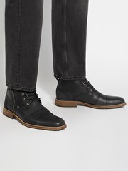 Dune London Black Captains Double Toe Cap Detail Leather Boots - Image 1 of 6