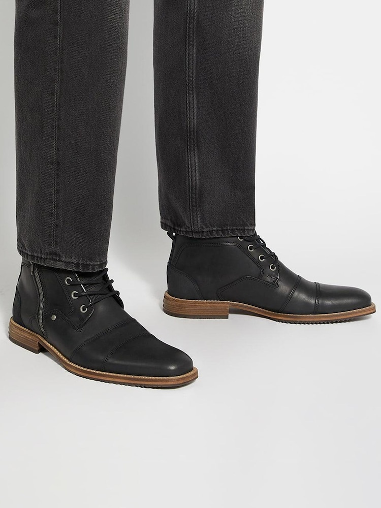 Dune London Black Captains Double Toe Cap Detail Leather Boots - Image 1 of 6 Dune London Black Captains Double Toe Cap Detail Leather Boots - Image 1 of 6