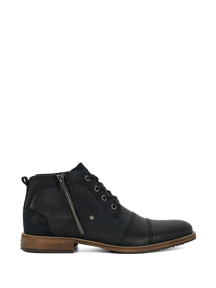 Dune London Black Captains Double Toe Cap Detail Leather Boots - Image 2 of 6 Dune London Black Captains Double Toe Cap Detail Leather Boots - Image 2 of 6