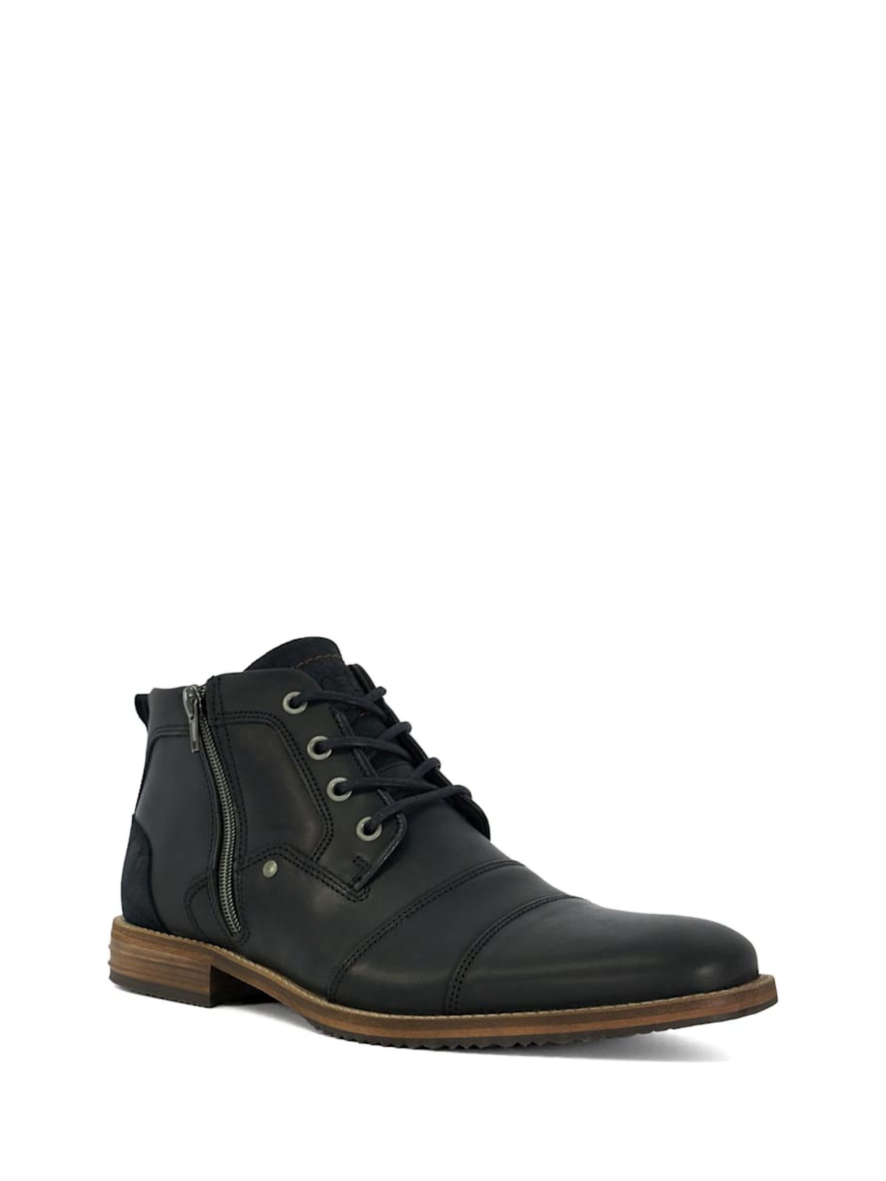 Buy Dune London Black Captains Double Toe Cap Detail Leather Boots