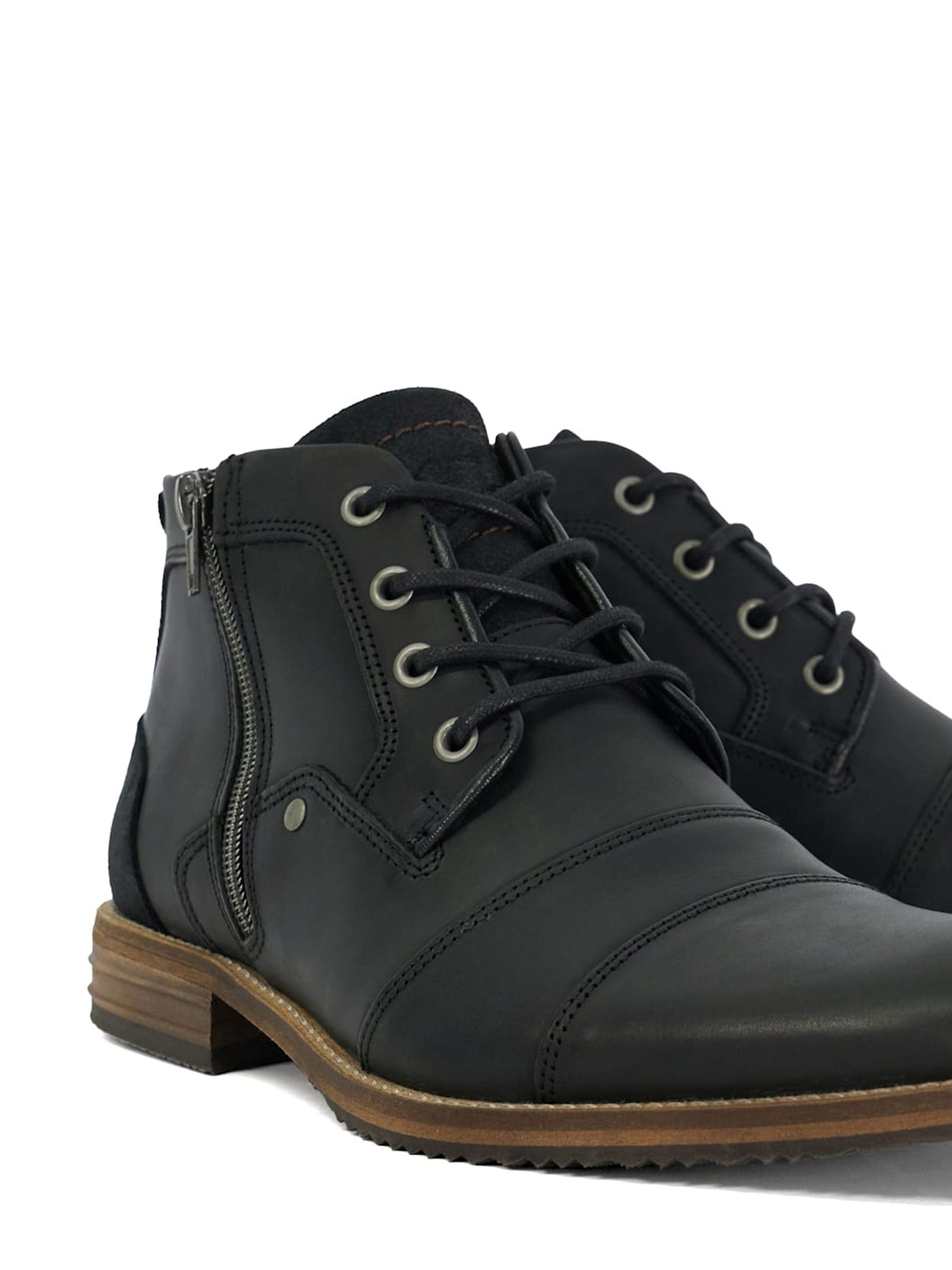Buy Dune London Black Captains Double Toe Cap Detail Leather