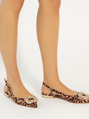 Dune London Animal Print Confidence Broach Trim Flat Slingback Flats - Image 1 of 7