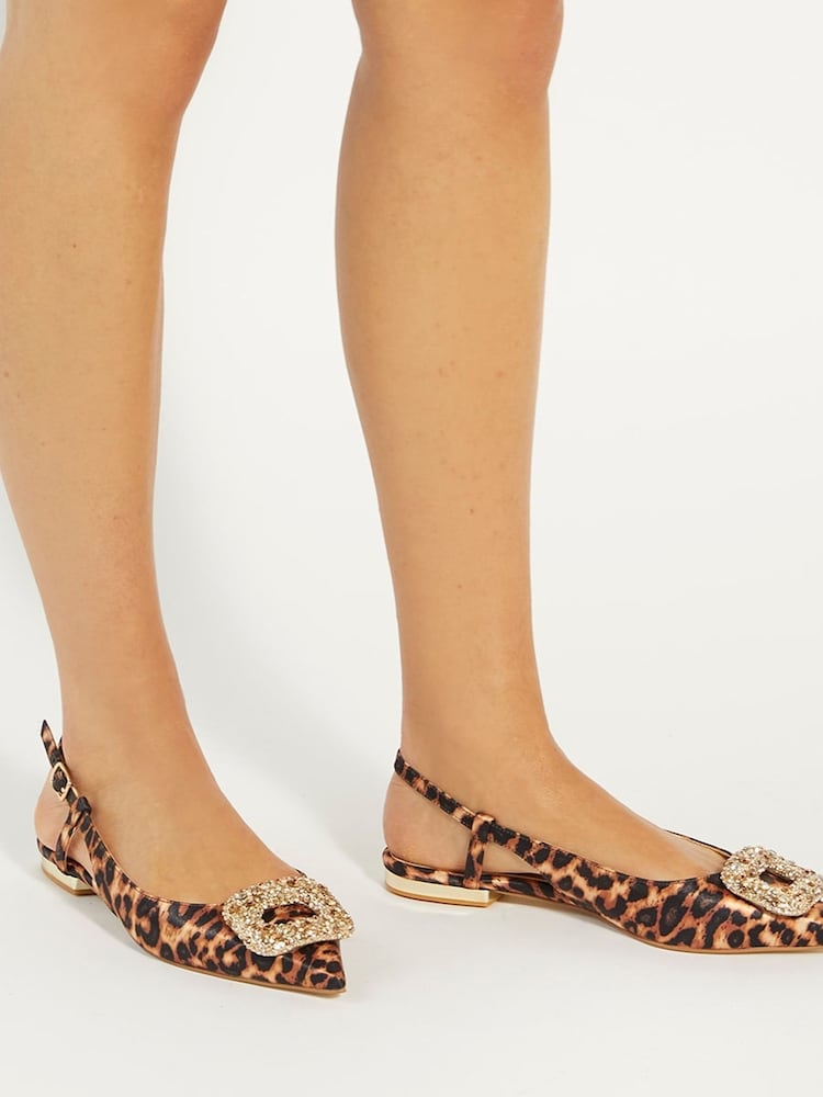 Dune London Animal Print Confidence Broach Trim Flat Slingback Flats - Image 1 of 7
