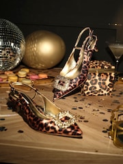 Dune London Animal Print Confidence Broach Trim Flat Slingback Flats - Image 2 of 7
