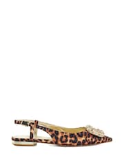 Dune London Animal Print Confidence Broach Trim Flat Slingback Flats - Image 3 of 7