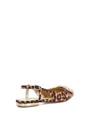 Dune London Animal Print Confidence Broach Trim Flat Slingback Flats - Image 4 of 7