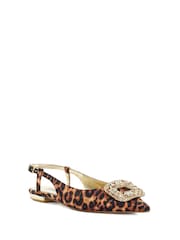Dune London Animal Print Confidence Broach Trim Flat Slingback Flats - Image 5 of 7