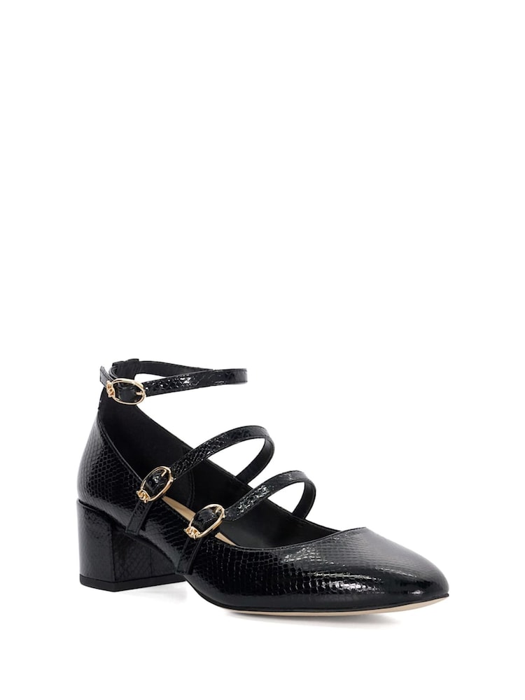 Dune London Black Approach Triple Strap Maryjane Low Court Heels - Image 3 of 6