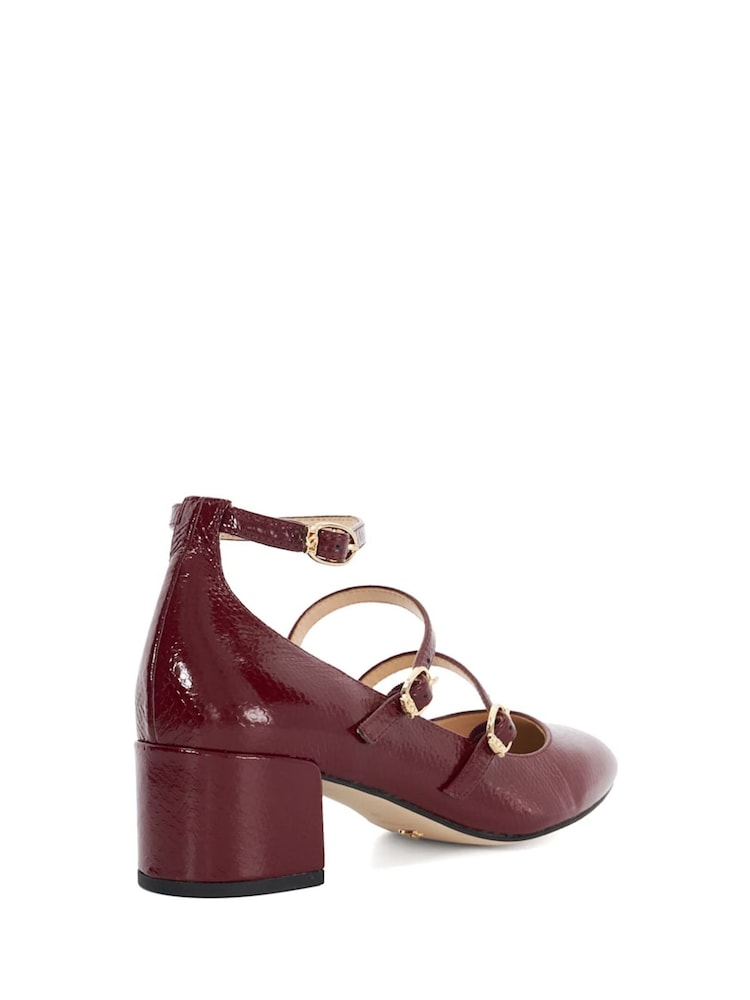 Dune London Red Approach Triple Strap Maryjane Low Court Heels - Image 4 of 6