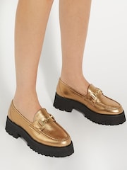 Dune London Gold Groundbreaking Chunky Branded Loafers - Image 1 of 6