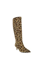 Dune London Animal Standard Fit Smooth Kitten Heel Point Knee-High Boots - Image 3 of 6