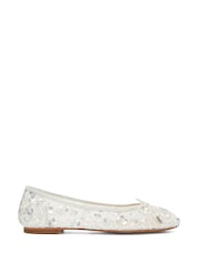 Dune London White Hannie Embellished Mesh Ballet Flat Shoes - Image 1 of 5