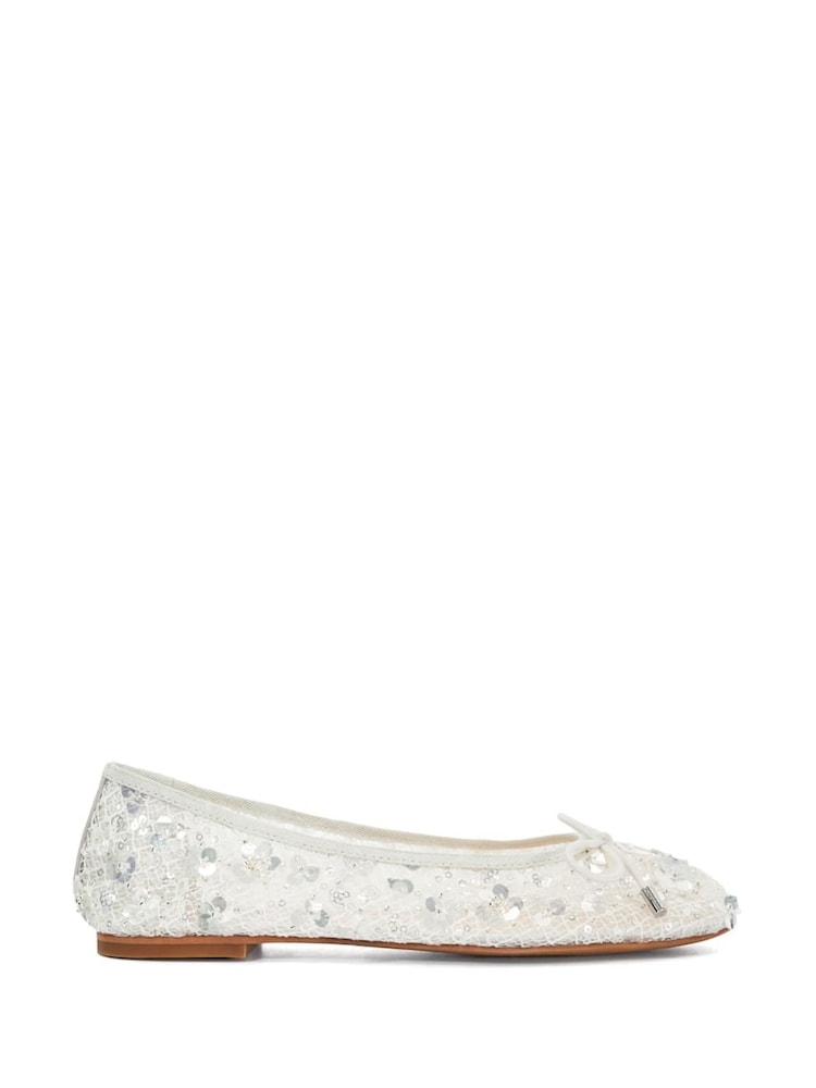 Blanco - Dune London Hannie Embellished Mesh Ballet Flat Shoes - Imagen 1 de 5 Blanco - Dune London Hannie Embellished Mesh Ballet Flat Shoes - Imagen 1 de 5