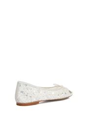 Dune London White Hannie Embellished Mesh Ballet Flat Shoes - Image 3 of 5