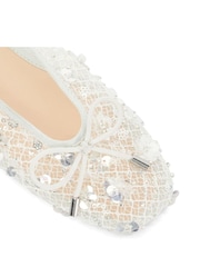 Dune London White Hannie Embellished Mesh Ballet Flat Shoes - Image 5 of 5