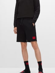 HUGO Black Contrast Logo Cotton Terry Shorts - Image 1 of 5