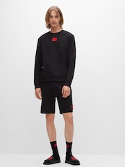 HUGO Black Contrast Logo Cotton Terry Shorts - Image 3 of 5