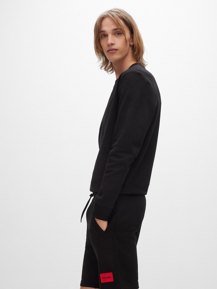 HUGO Black Contrast Logo Cotton Terry Shorts - Image 4 of 5