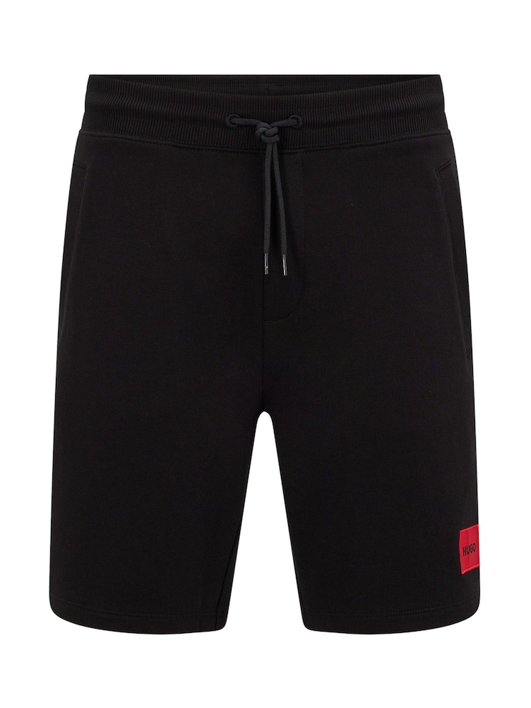 HUGO Black Contrast Logo Cotton Terry Shorts - Image 5 of 5