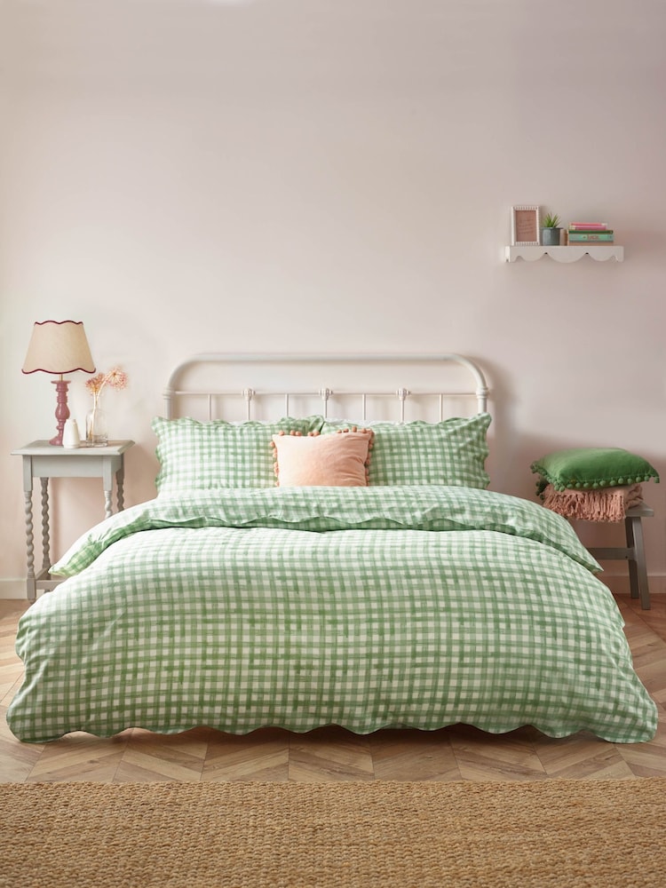 furn. Sage Scalloped Edge Gingham Duvet Set - Image 1 of 3