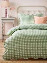 furn. Sage Scalloped Edge Gingham Duvet Set - Image 2 of 3