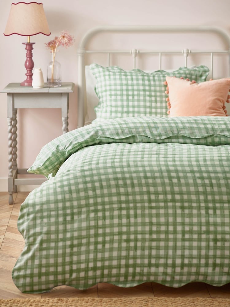 furn. Sage Scalloped Edge Gingham Duvet Set - Image 2 of 3